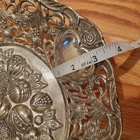 Mid-Century Vintage Handmade Nickel Bowl Raised Vegetable Design and Handles - Picture 2 of 9